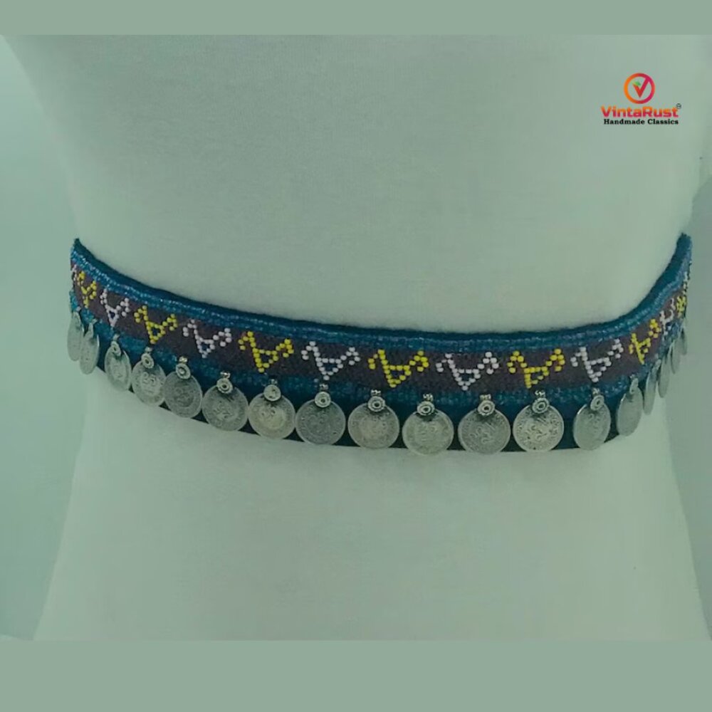 Vintage Tribal Belly Dance Belt: Multicolor Beaded Coin Belt - Picture 8 of 11